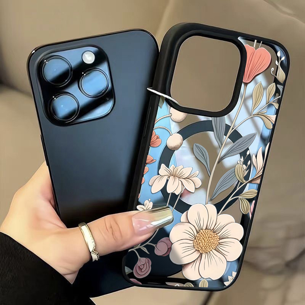 Phone Cases Iphone 11 - Siyah Çerçeveli Çiçek Desenli Darbeye Dayanıklı