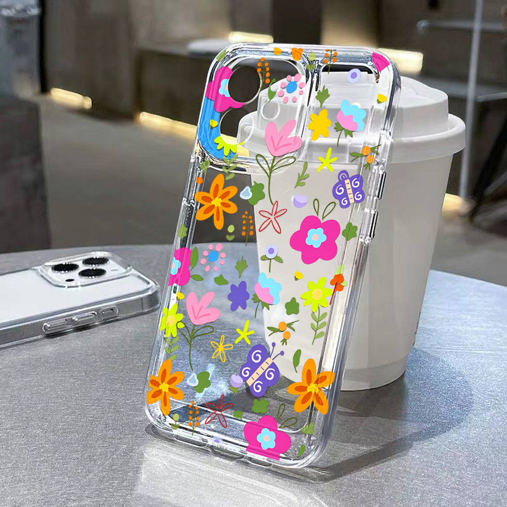 Phone Cases Transparent - Renkli Çiçek Desenli Şeffaf Telefon Kılıfı