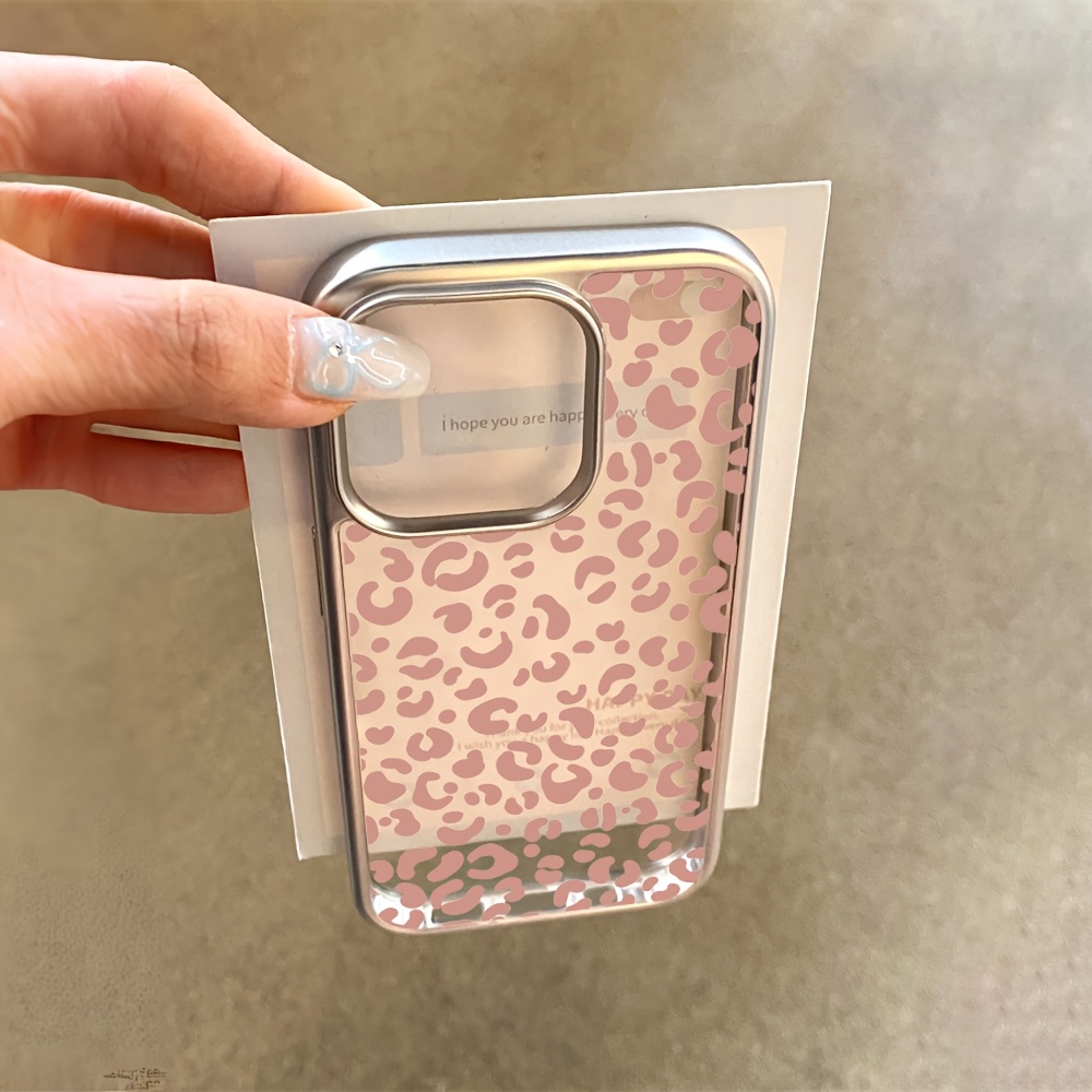 Phone Cases Transparent - Pembe Leopar Desenli Elektrokaplama Şeffaf Telefon