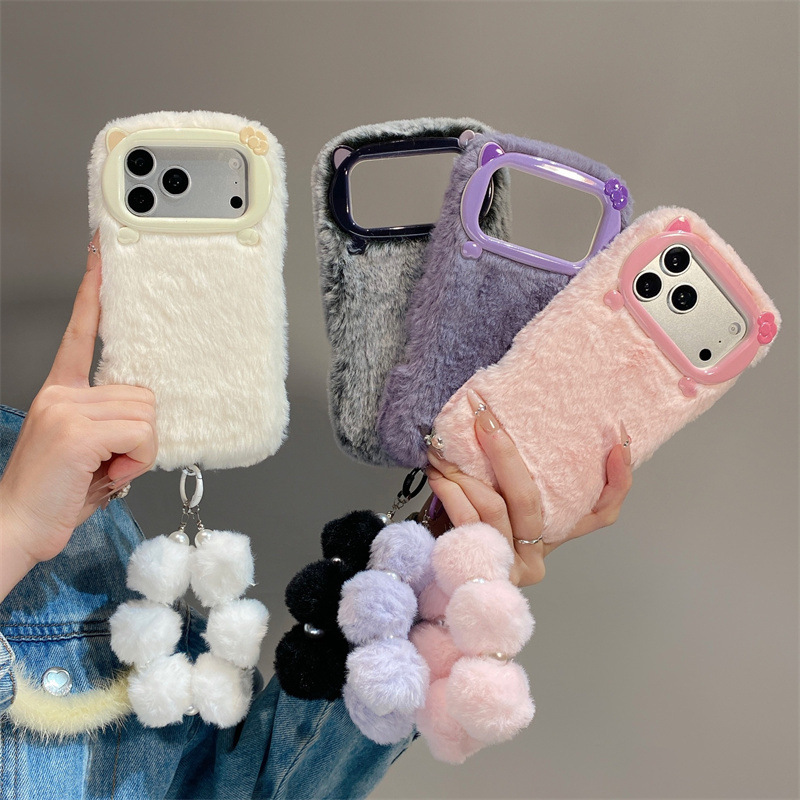 Phone Cases Iphone 11 - Lüks Düz Renkli Kürklü Peluş Telefon