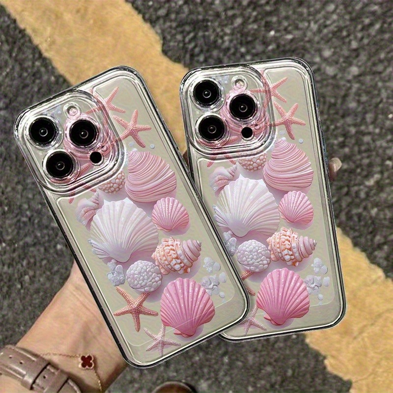 Phone Cases Transparent - Trendy Pembe Deniz Kabuğu Desenli iPhone