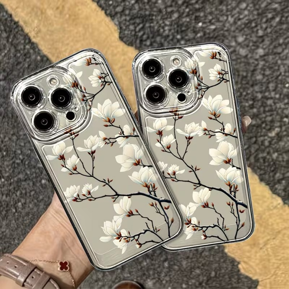 Phone Cases Transparent - Trendy Manolya Çiçekli Şeffaf TPU Kılıf,